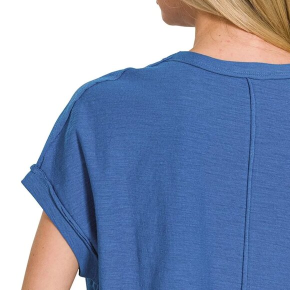 Zenana Cotton Slub Round‎ Neck Short Sleeve T-Shirt - Picture 6 of 6